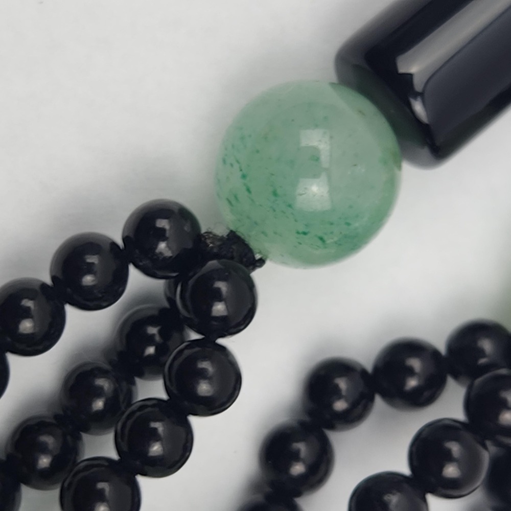 Vintage Multi Strand Black Green Bead Necklace Rhinestone Rondelle Spacer - Picture 7 of 11